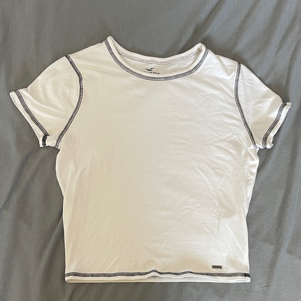 Hollister White Tee with Black Stitching